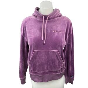 Champion Women's Purple Velour Velvet Hoodie Track Sweatshirt Sweater Top Sz XS